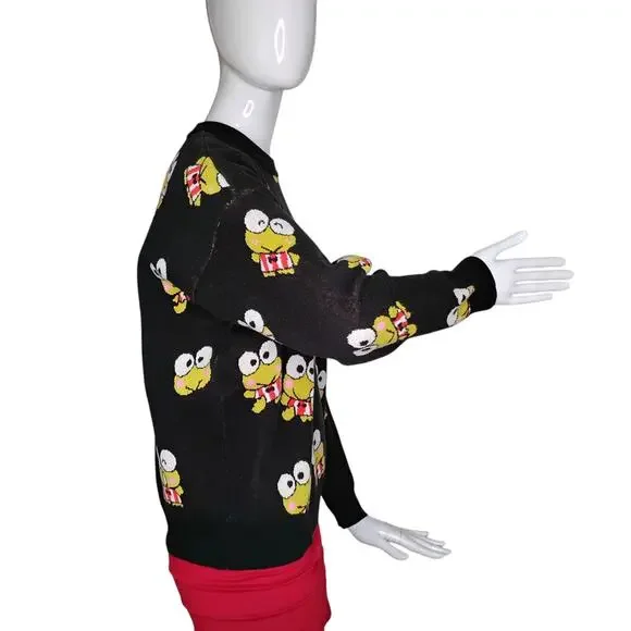 Hello Kitty & Friends by Forever 21 Knit Sweater Keroppi Print Black Green Sz L - Picture 4 of 14